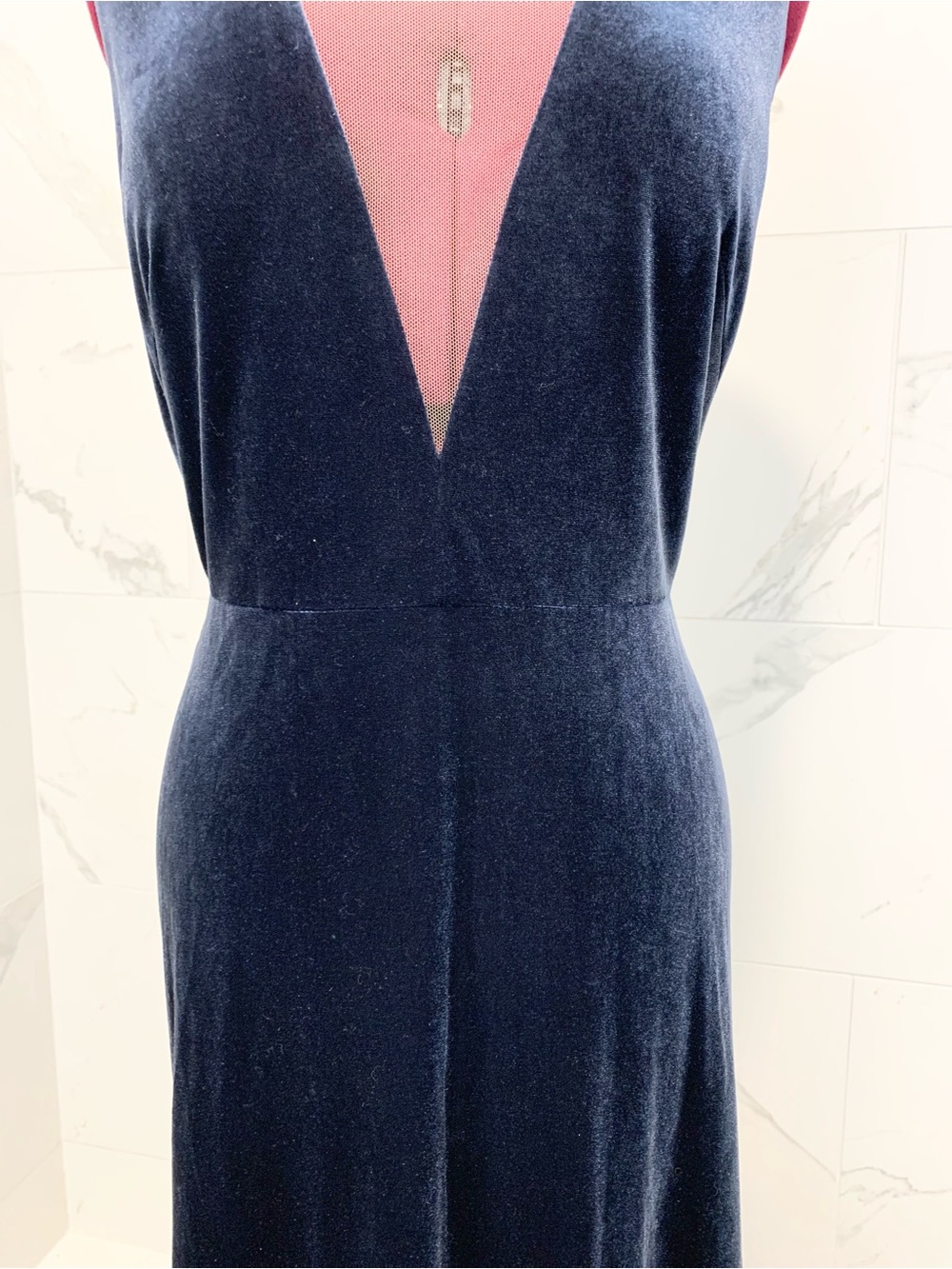 Jenny Yoo Dress V-Neck Navy Velvet Evening Gown 12 - Picture 6 of 15